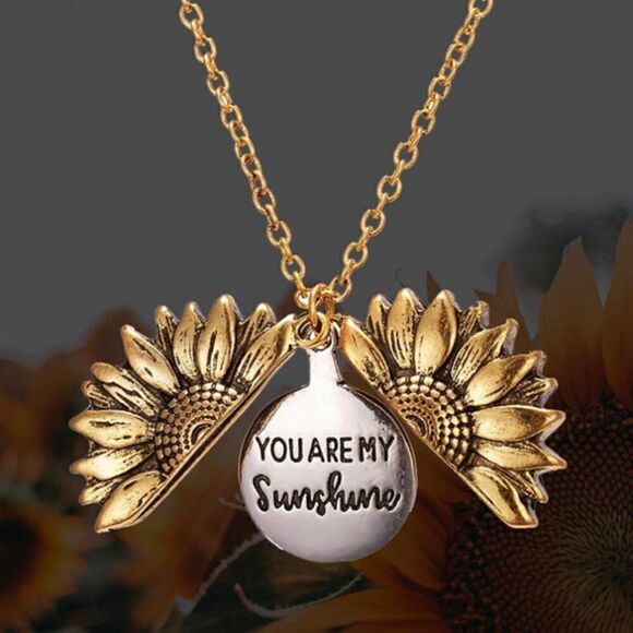 GOLD SUNFLOWER "YOU ARE MY SUNSHINE" OPEN LOCKET NECKLACE - Picture 3 of 7